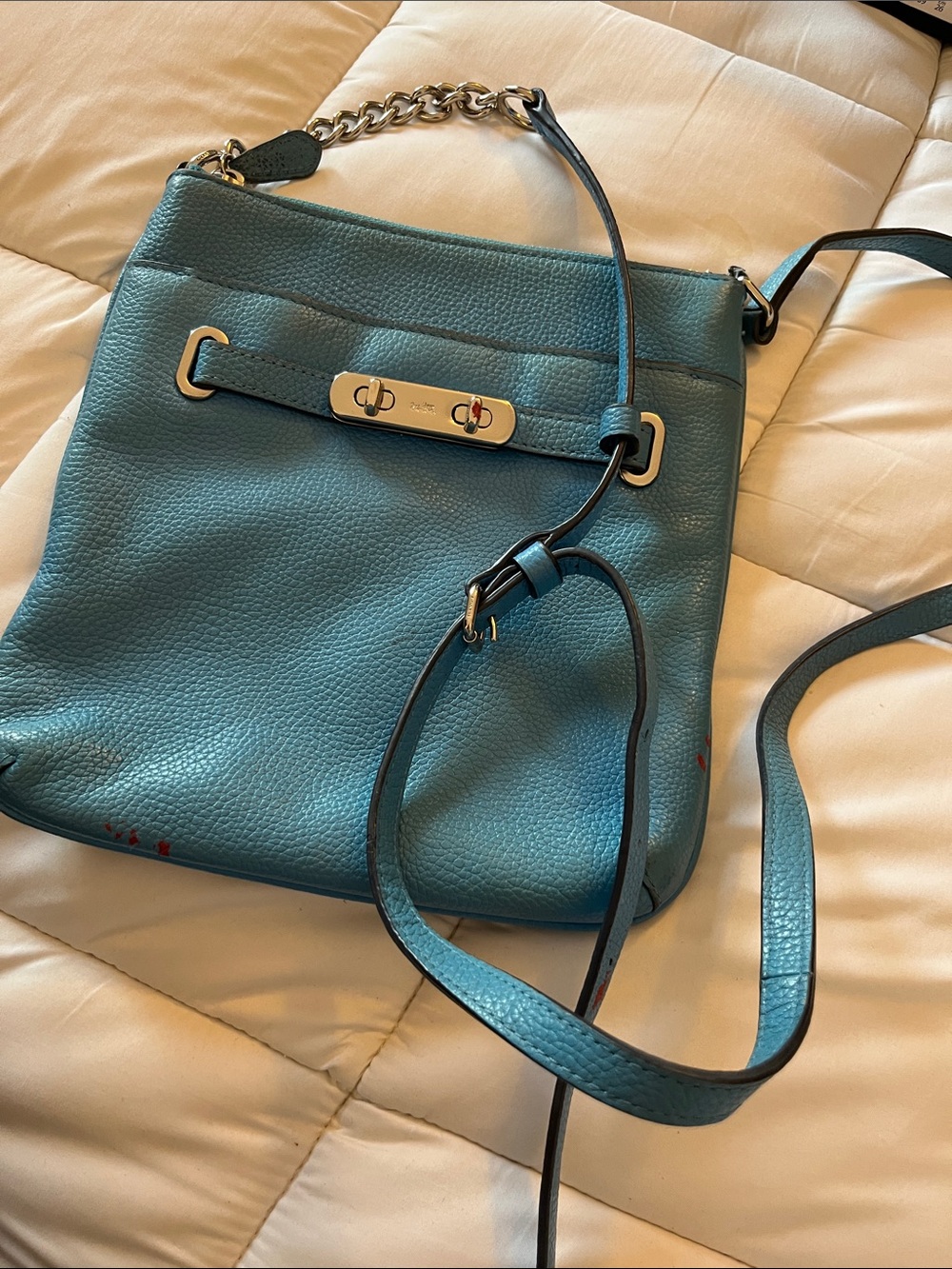 Coach Teal Leather Crossbody Bag with Chain Accent